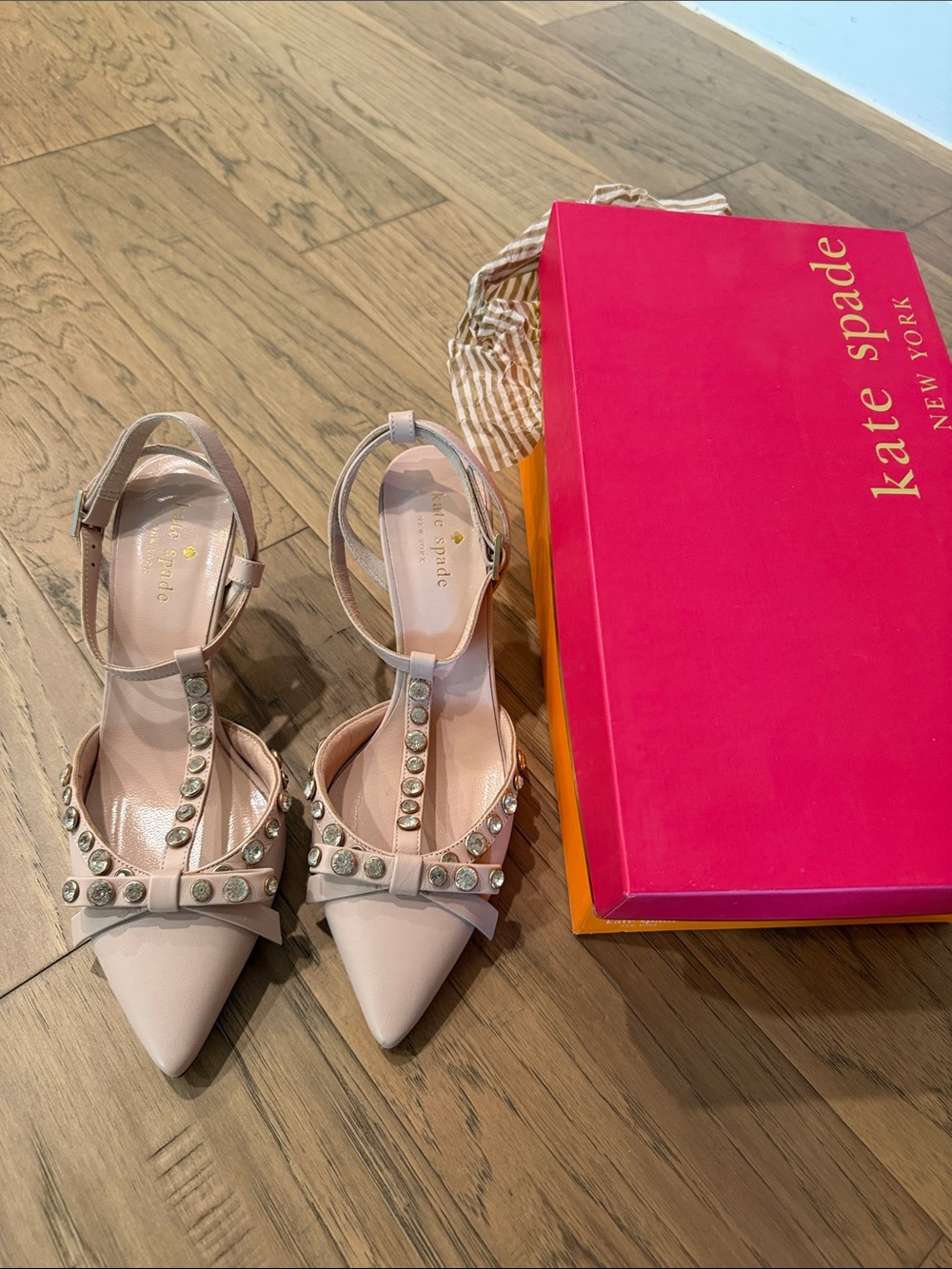 kate spade Pink Studded Pointed-Toe Ankle-Strap Heels